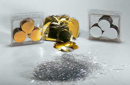 Close - flameproof metallic confetti and fibres
